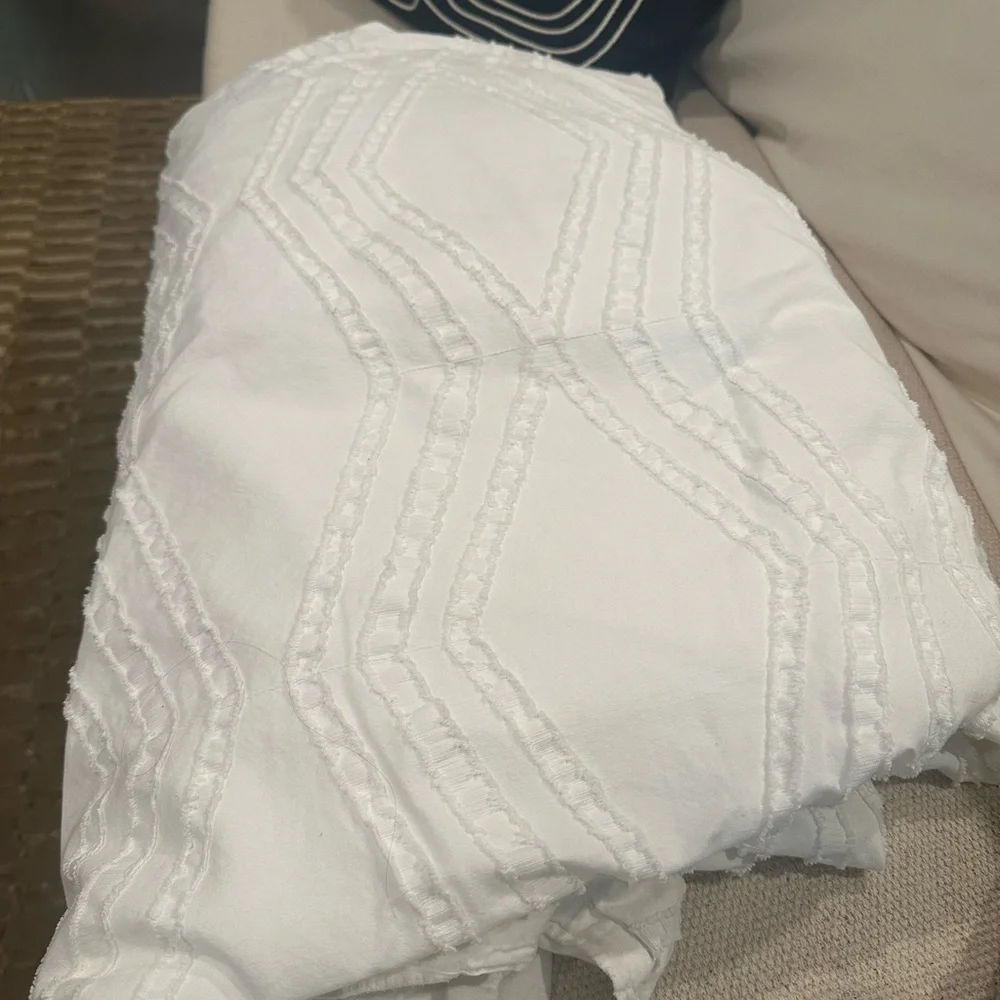West Elm White Textured Geometric Duvet Cover